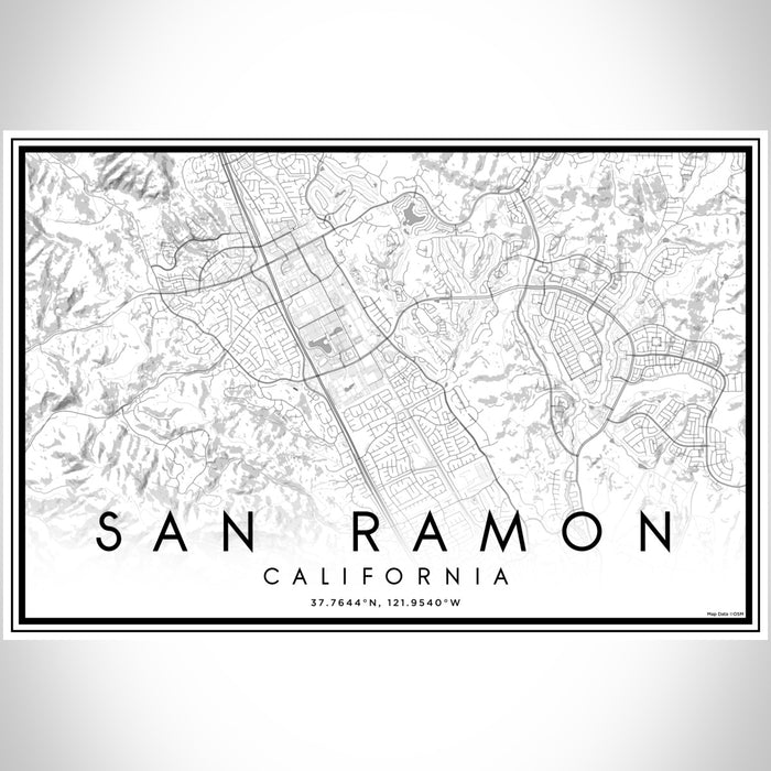 San Ramon California Map Print Landscape Orientation in Classic Style With Shaded Background