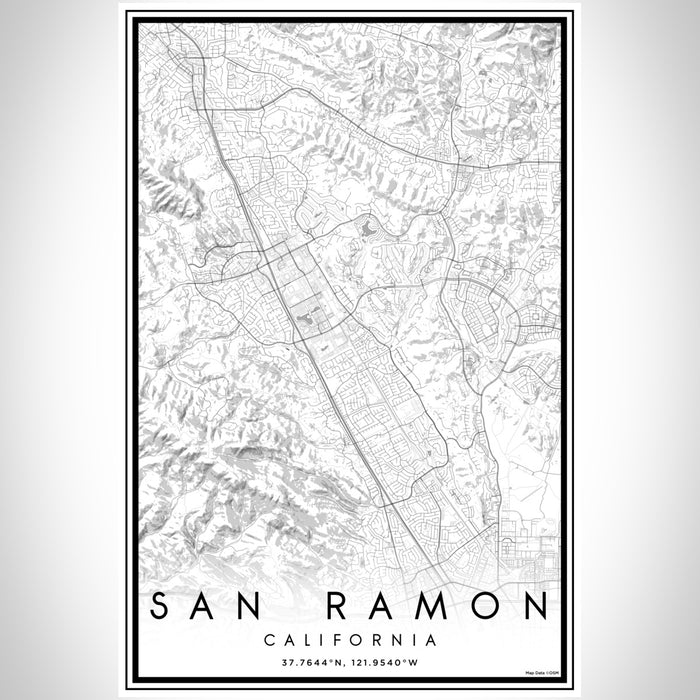San Ramon California Map Print Portrait Orientation in Classic Style With Shaded Background
