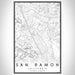 San Ramon California Map Print Portrait Orientation in Classic Style With Shaded Background