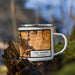 Right View Custom San Ramon California Map Enamel Mug in Ember on Grass With Trees in Background