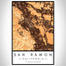 San Ramon California Map Print Portrait Orientation in Ember Style With Shaded Background