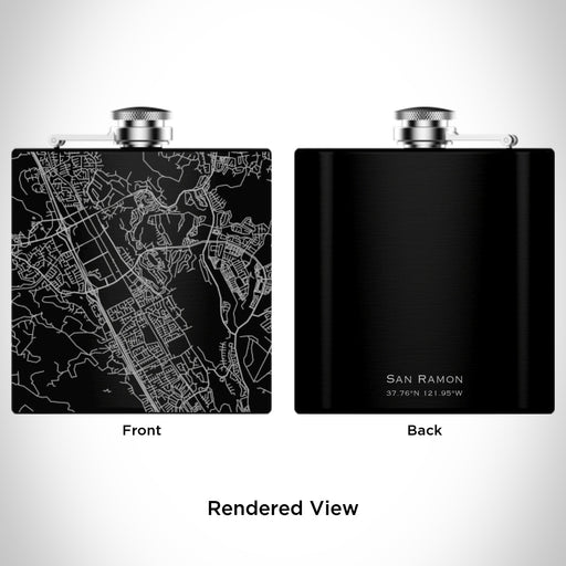 Rendered View of San Ramon California Map Engraving on 6oz Stainless Steel Flask in Black
