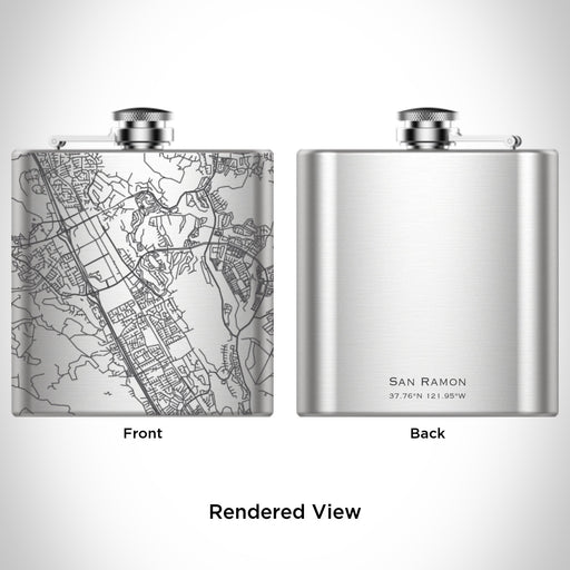 Rendered View of San Ramon California Map Engraving on 6oz Stainless Steel Flask
