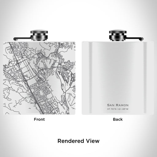 Rendered View of San Ramon California Map Engraving on 6oz Stainless Steel Flask in White