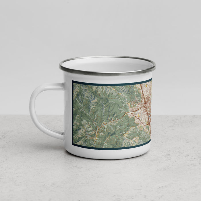 Left View Custom San Ramon California Map Enamel Mug in Woodblock