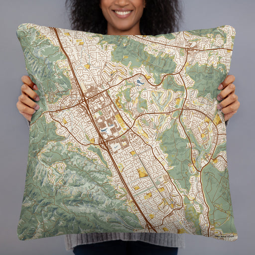 Person holding 22x22 Custom San Ramon California Map Throw Pillow in Woodblock