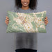 Person holding 20x12 Custom San Ramon California Map Throw Pillow in Woodblock