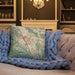 Custom San Ramon California Map Throw Pillow in Woodblock on Cream Colored Couch