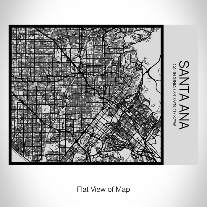 Rendered View of Santa Ana California Map on 20oz Stainless Steel Insulated Bottle with Bamboo Top with printed Tactile Lines Map in Black