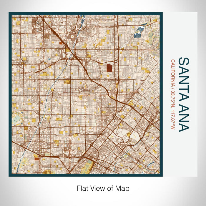 Rendered View of Santa Ana California Map on 17oz Stainless Steel Insulated Tumbler in Woodblock Map Style