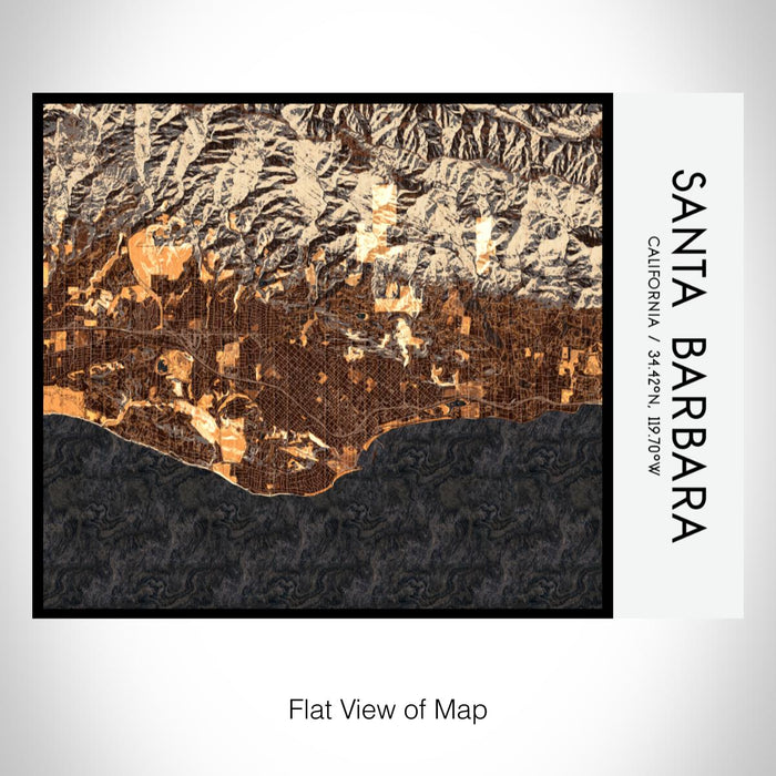 Rendered View of Santa Barbara California Map on 20oz Stainless Steel Insulated Bottle with Bamboo Top with printed ember style map