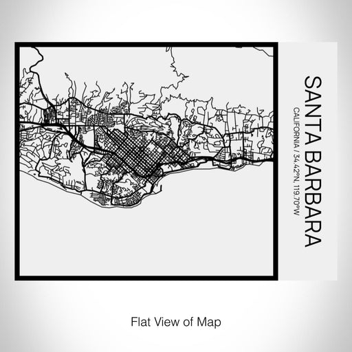 Rendered View of Santa Barbara California Map on 20oz Stainless Steel Insulated Bottle with Bamboo Top in Matte White with printed Tactile Lines Map in Black