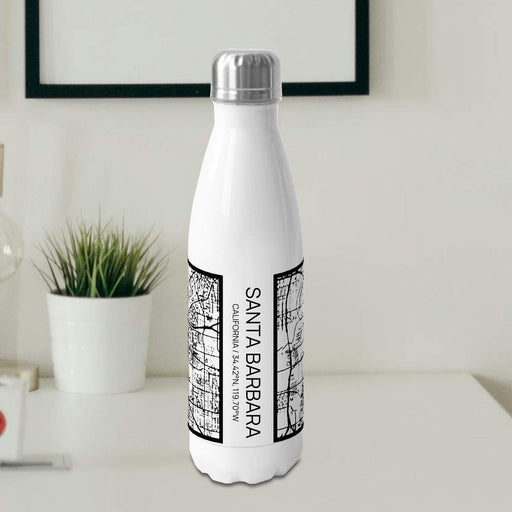 Santa Barbara California Custom City Map Inscription Coordinates on 17oz Stainless Steel Insulated Cola Bottle in Stainless in Matte White