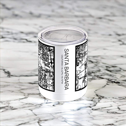 Santa Barbara California Custom City Map Inscription Coordinates on 10oz Stainless Steel Insulated Cup in Matte White with Sliding Lid