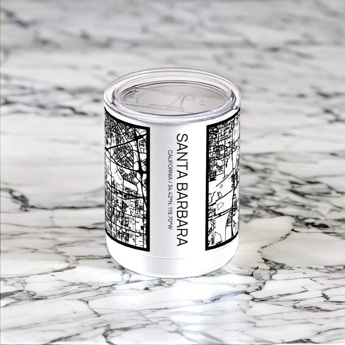 Santa Barbara California Custom City Map Inscription Coordinates on 10oz Stainless Steel Insulated Cup in Matte White with Sliding Lid