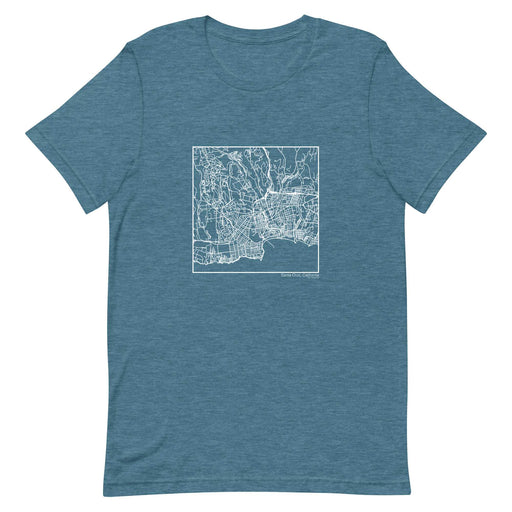 Santa Cruz California  Map Unisex T-Shirt with City inscription in Heather Teal