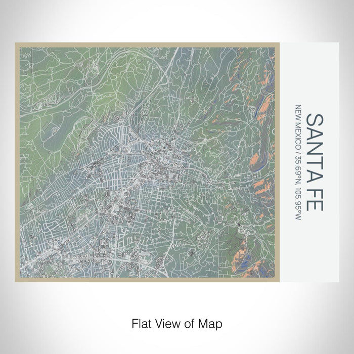 Rendered View of Santa Fe New Mexico Map on 20oz Stainless Steel Insulated Bottle with Bamboo Top with printed afternoon style map