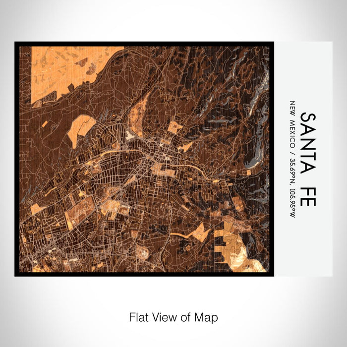 Rendered View of Santa Fe New Mexico Map on 20oz Stainless Steel Insulated Bottle with Bamboo Top with printed ember style map