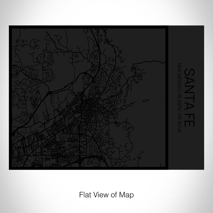 Rendered View of Santa Fe New Mexico Map on 20oz Stainless Steel Insulated Bottle with Bamboo Top in Matte Black with printed Tactile Lines Map in Black