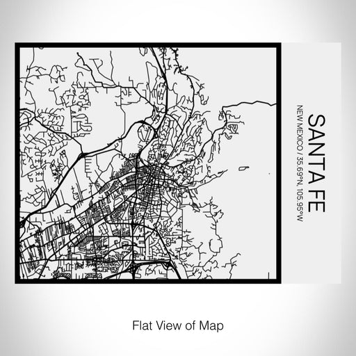 Rendered View of Santa Fe New Mexico Map on 20oz Stainless Steel Insulated Bottle with Bamboo Top in Matte White with printed Tactile Lines Map in Black