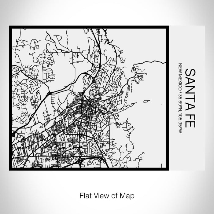 Rendered View of Santa Fe New Mexico Map on 20oz Stainless Steel Insulated Bottle with Bamboo Top in Matte White with printed Tactile Lines Map in Black