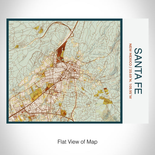 Rendered View of Santa Fe New Mexico Map on 20oz Stainless Steel Insulated Bottle with Bamboo Top with printed woodblock style map