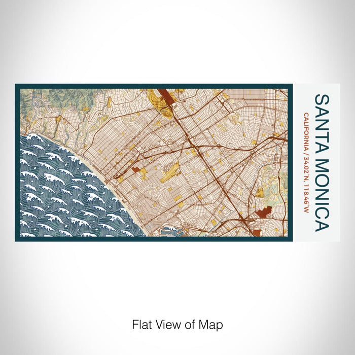 Rendered View of Santa Monica California Map on 17oz Stainless Steel Insulated Bottle with printed woodblock style map