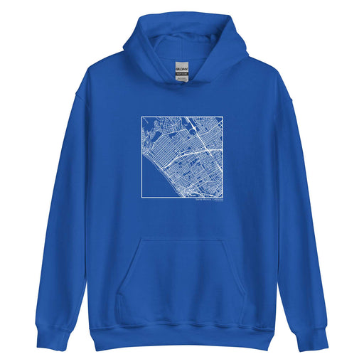 Santa Monica California  Map Unisex Hoodie Sweater with City inscription in Royal Blue