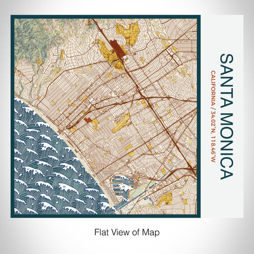 Rendered View of Santa Monica California Map on 17oz Stainless Steel Insulated Tumbler in Woodblock Map Style
