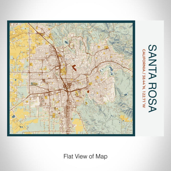 Rendered View of Santa Rosa California Map on 20oz Stainless Steel Insulated Bottle with Bamboo Top with printed woodblock style map