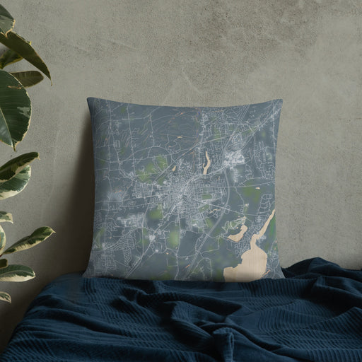 Custom Saratoga Springs New York Map Throw Pillow in Afternoon on Bedding Against Wall
