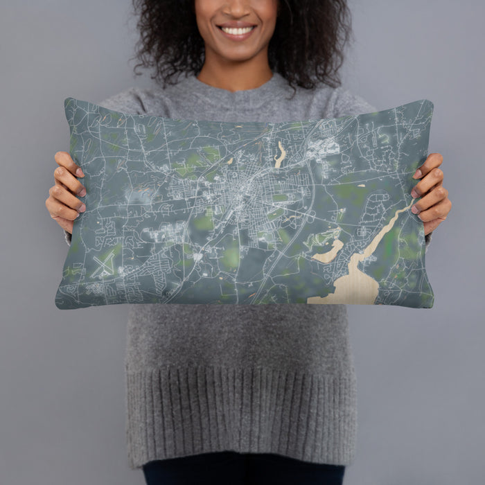 Person holding 20x12 Custom Saratoga Springs New York Map Throw Pillow in Afternoon