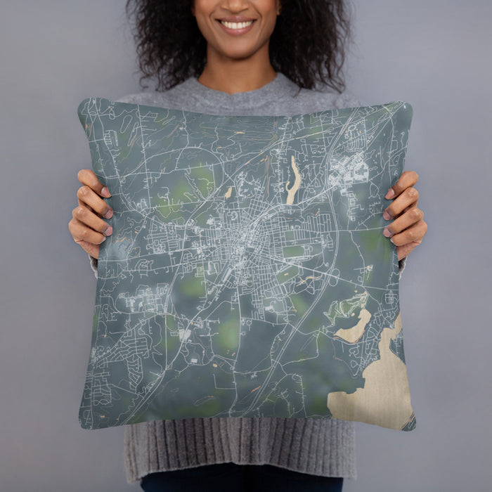 Person holding 18x18 Custom Saratoga Springs New York Map Throw Pillow in Afternoon