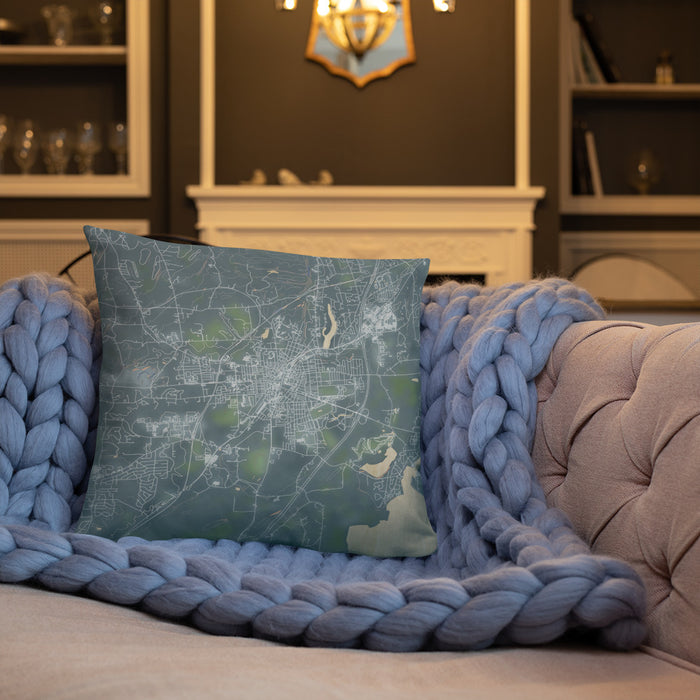 Custom Saratoga Springs New York Map Throw Pillow in Afternoon on Cream Colored Couch