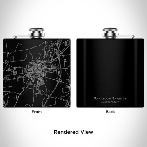 Rendered View of Saratoga Springs New York Map Engraving on 6oz Stainless Steel Flask in Black