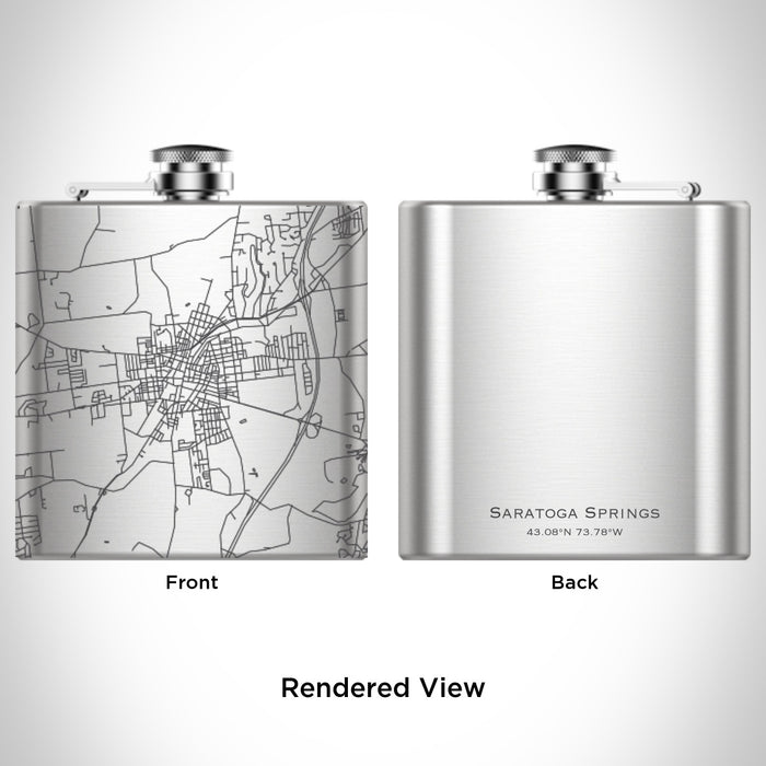 Rendered View of Saratoga Springs New York Map Engraving on 6oz Stainless Steel Flask