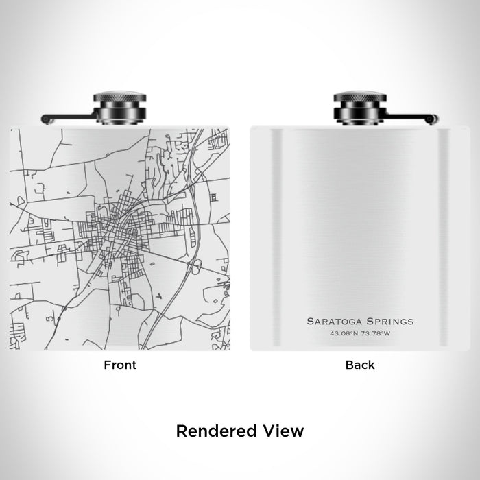 Rendered View of Saratoga Springs New York Map Engraving on 6oz Stainless Steel Flask in White