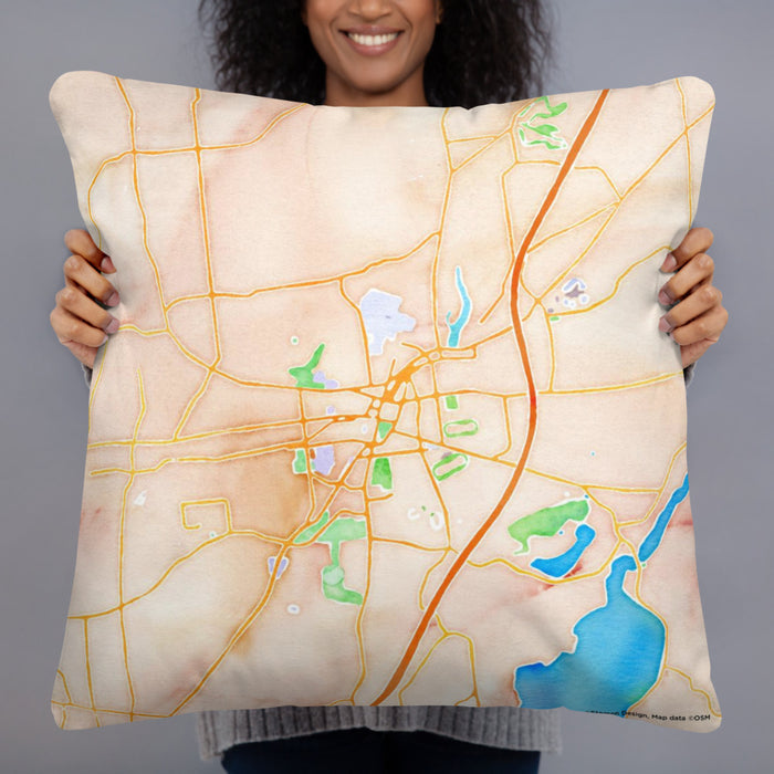 Person holding 22x22 Custom Saratoga Springs New York Map Throw Pillow in Watercolor