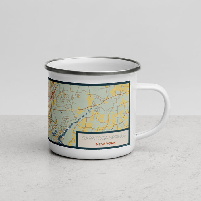 Right View Custom Saratoga Springs New York Map Enamel Mug in Woodblock