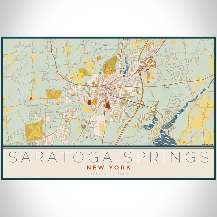 Saratoga Springs New York Map Print Landscape Orientation in Woodblock Style With Shaded Background