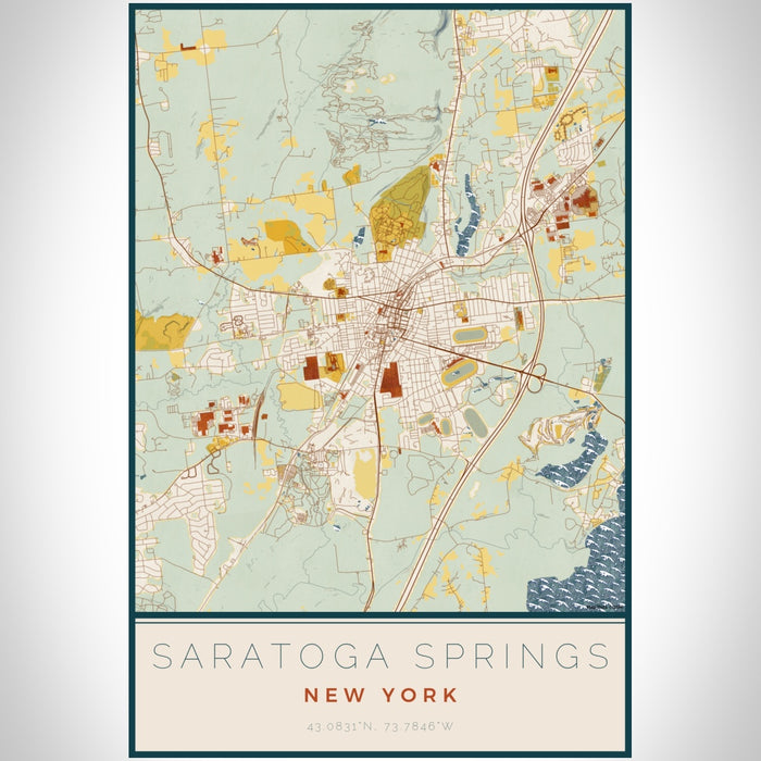 Saratoga Springs New York Map Print Portrait Orientation in Woodblock Style With Shaded Background