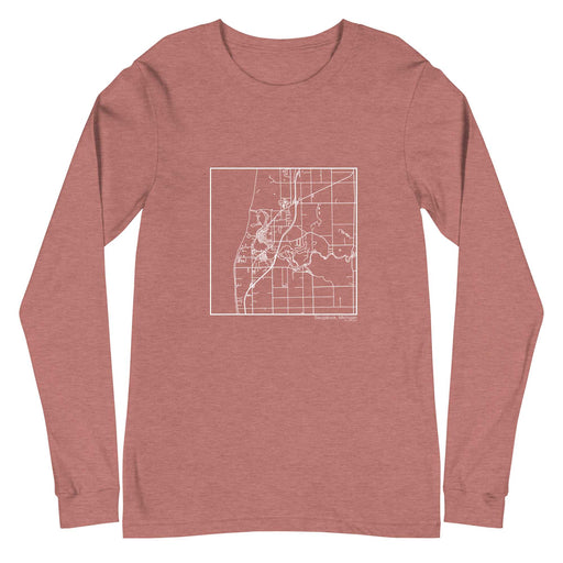 Saugatuck Michigan  Map Unisex Long-Sleeve T-shirt with City inscription in Heather Mauve