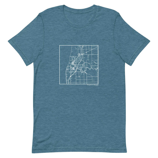 Saugatuck Michigan  Map Unisex T-Shirt with City inscription in Heather Teal
