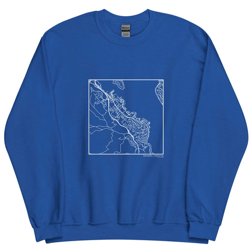 Sausalito California  Map Unisex Crewneck Sweater with City inscription in Royal Blue