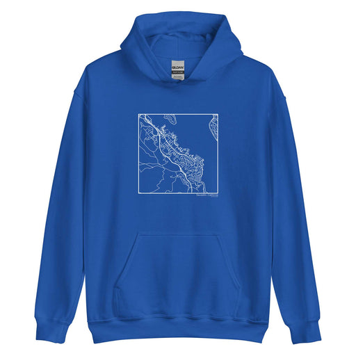 Sausalito California  Map Unisex Hoodie Sweater with City inscription in Royal Blue