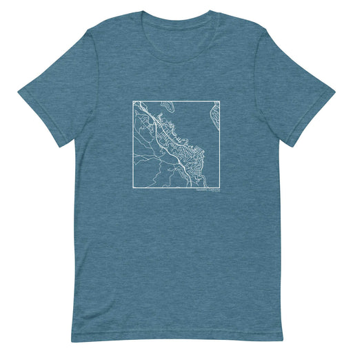Sausalito California  Map Unisex T-Shirt with City inscription in Heather Teal