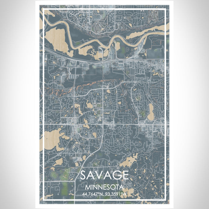 Savage Minnesota Map Print Portrait Orientation in Afternoon Style With Shaded Background