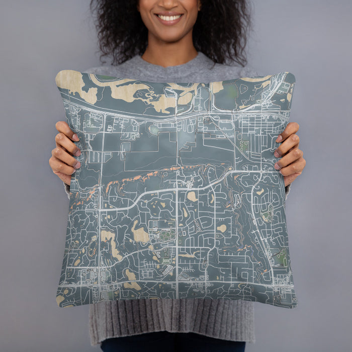 Person holding 18x18 Custom Savage Minnesota Map Throw Pillow in Afternoon
