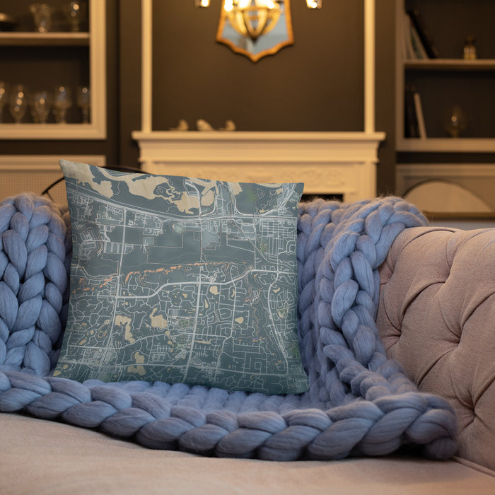 Custom Savage Minnesota Map Throw Pillow in Afternoon on Cream Colored Couch