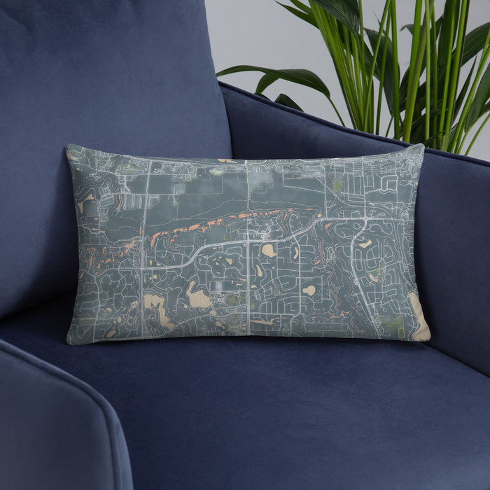 Custom Savage Minnesota Map Throw Pillow in Afternoon on Blue Colored Chair